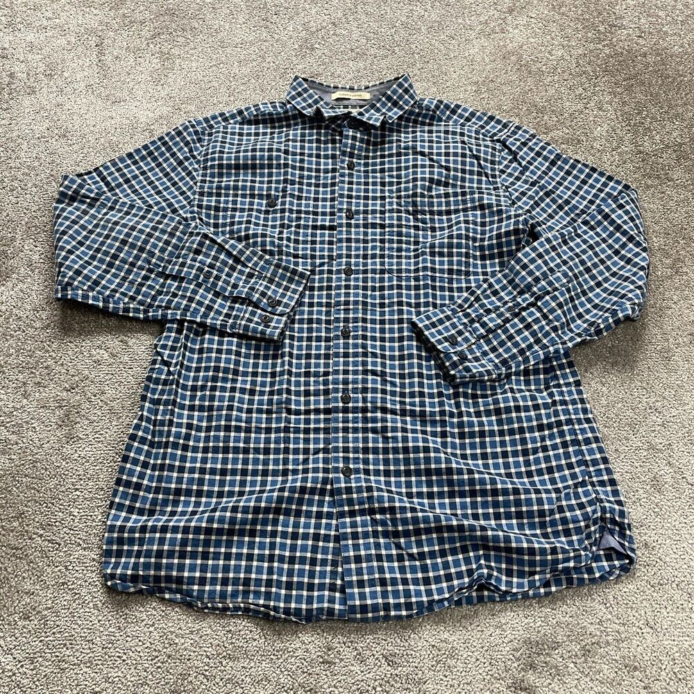 L.L. Bean Shirt Mens Large Blue Slightly Fitted Button Up Plaid Long Sleeve Top